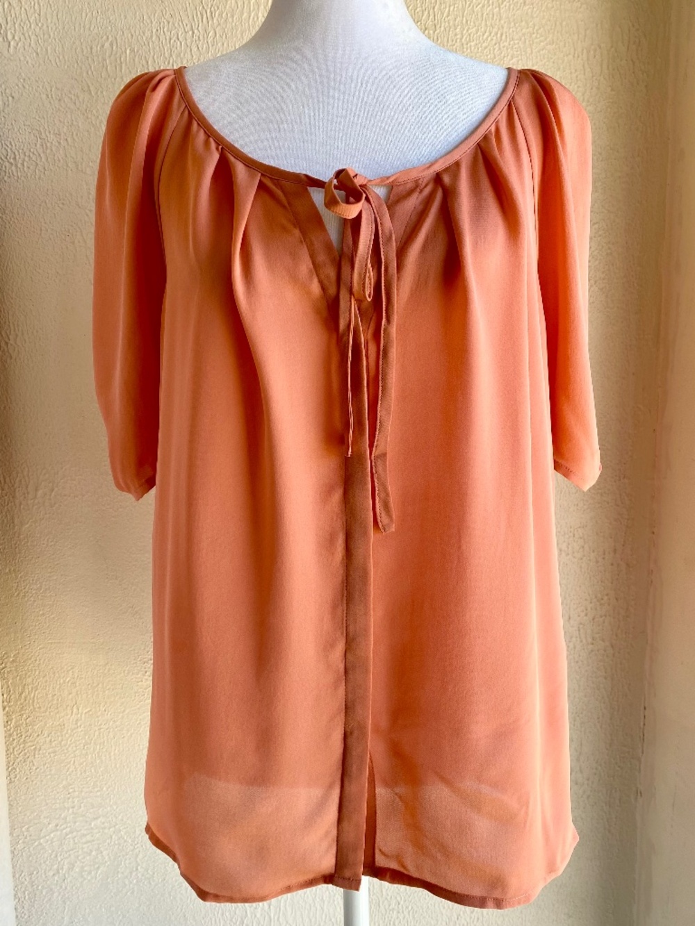NWT Joie apricot silk short sleeved top with front buttons. Size M